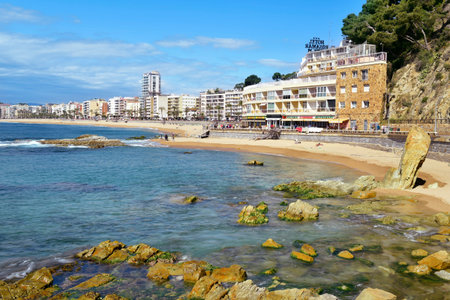 LLORET DE MAR, SPAIN - APRIL 19, 2017: A panoramic view of the Platja de Lloret beach in Lloret de...