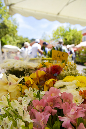 a view of the Marche aux Fleurs, the famous flower market in the Old Town of Nice, Franceの写真素材