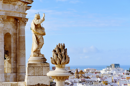 an aerial view of the roofs of Cadiz, Spain, from the belfry of its Cathedralの写真素材