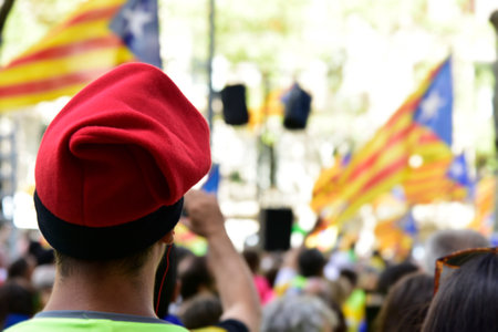BARCELONA, SPAIN - SEPTEMBER 11, 2017: People partaking in the rally in support for the independence of Catalonia in Barcelona, Spain, during its National Dayのeditorial素材