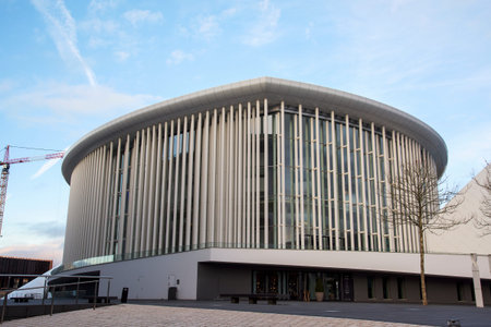 LUXEMBOURG CITY, LUXEMBOURG -  JANUARY 19, 2018: View of the Grande-Duchesse Josephine-Charlotte Concert Hall, also known as Philharmonie Luxembourg, the seat of the Luxembourg Philharmonic Orchestraのeditorial素材