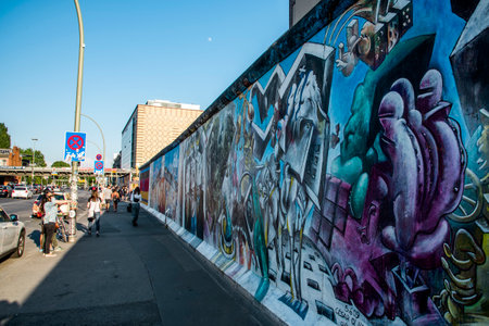 BERLIN, GERMANY - MAY 25, 2018: A view of the popular East Side Gallery in Berlin, an open air gallery on the remains of the historic Berlin Wallのeditorial素材