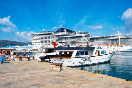 AJACCIO, FRANCE - SEPTEMBER 20, 2018: Tourists at the port of Ajaccio, one of the most important ports of Corsicaのeditorial素材
