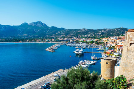 CALVI, FRANCE - SEPTEMBER 21, 2018: A view over the port of Calvi, in Corse, France, with many...