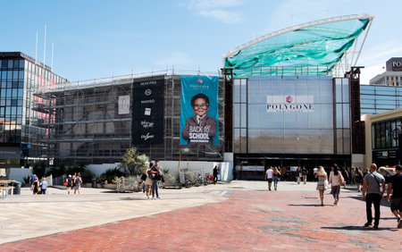 MONTPELLIER, FRANCE - SEPTEMBER 19, 2019: A view of the facade of Le Polygone shopping mall at Allee Jules Milhau street in Montpellier, Franceのeditorial素材