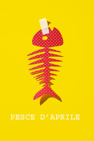 text fish of april written in italian, the equivalent of april fools day in italy, and a homemade...