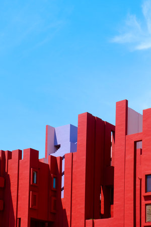 Calpe, Spain - August 2, 2021: The picturesque La Muralla Roja building, in Calpe, Spain, an...