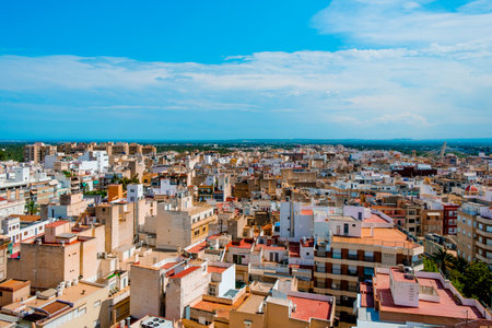 an aerial view over the old town of Elche, in the Valencian Community, Spainの写真素材