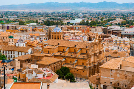an aerial view of the Colegiata de San Patricio, in Lorca, Spain, the collegiate church dedicated to St. Patrick, built in renaissance styleの写真素材