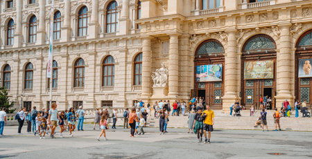 Vienna, Austria - August 28, 2022: Many people at the entrance to the Museum of Natural History in Vienna, Austria, on a summer dayのeditorial素材