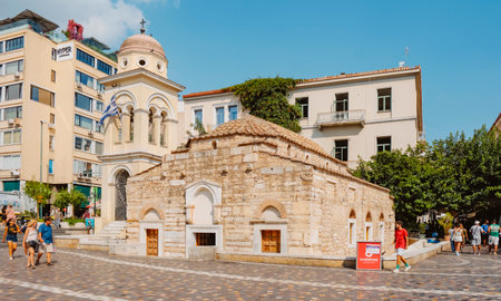 Athens, Greece - August 29, 2022: A view of the Church of the Pantanassa, in Monastiraki Square, Athens, Greece, on a summer dayのeditorial素材