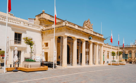 a view of the facade of the Main Guard building in St George Square in Valletta, Malta, on a summer dayの写真素材