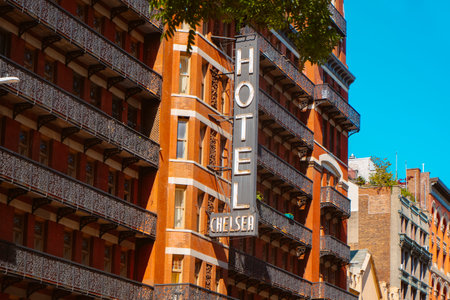 New York City, USA - May 18, 2023: Detail of the facade of famous Hotel Chelsea, in New York City, United States, on a sunny spring dayのeditorial素材