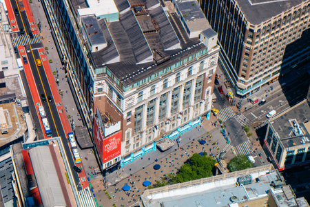 New York City, USA - May 16, 2023: An aerial view of famous Macys department store and Herald Square, in Midtown Manhattan, New York City, as seen from the Empire States Buildingのeditorial素材