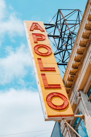 New York City, United States - May 21, 2023: A detail of the sign of the historic Apollo Theater, in Harlem, New York City, United States, on a spring dayのeditorial素材