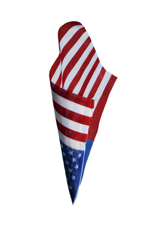 an american flag flying on the air, isolated on a white backgroundの写真素材