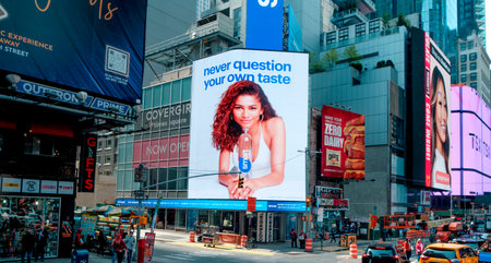 New York City, United States - May 19, 2023: Digital billboards at 7th Avenue towards famous Times Square in Manhattan, New York City, United Statesのeditorial素材