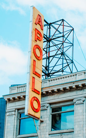 New York City, United States - May 21, 2023: The sign of the Apollo Theater, the historic music hall in Harlem, New York City, United States, on a spring dayのeditorial素材