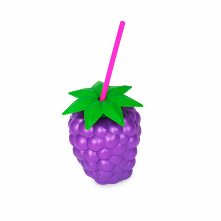 a blackberry-shaped bottle, with a drinking straw, on a white backgroundの写真素材