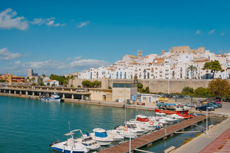 Peniscola, Spain - September 27, 2024: A view of the port of Peniscola, Spain, with the old town and its castle in the backgroundのeditorial素材