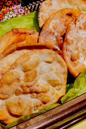 closeup of some french bougnettes for sale at an open-air market stall on a sunny day, somewere in southern franceの写真素材