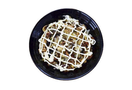 Second layer - Fried mushrooms and onions, top with a net of mayonnaise.の写真素材