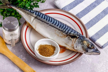 Prepare all ingredients Ground black pepper Mackerel fresh salt Bay leaf Cold water. Rinse the...
