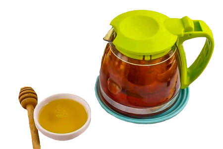 Boil water in a kettle. Pour black tea into a teapot and cover with boiling water. Place the lid on the teapot and let the drink sit for about 10-15 minutes.の写真素材