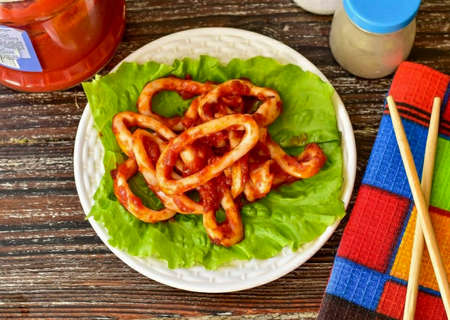 Serve the dish to the table. Squids are very tasty if you cook them according to this recipe. Cooking them is pretty quick and easy. Be sure to make such a dish! Believe me, you will definitely like it! Enjoy your meal!の写真素材