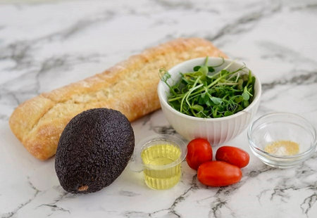 Prepare the indicated ingredients for the Avocado Crostini.
