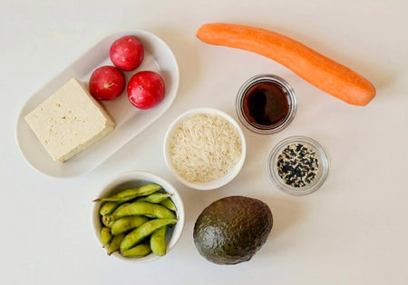 Prepare all the required ingredients, Poke Bowl.