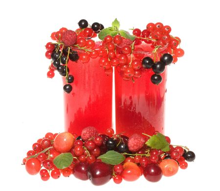 Fruit cocktails with berries on white の写真素材
