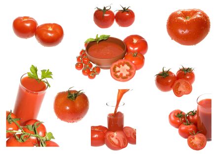 Collection of tomatoes on white backgroundの写真素材