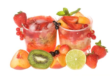 cocktails with berries and fruits on whiteの写真素材
