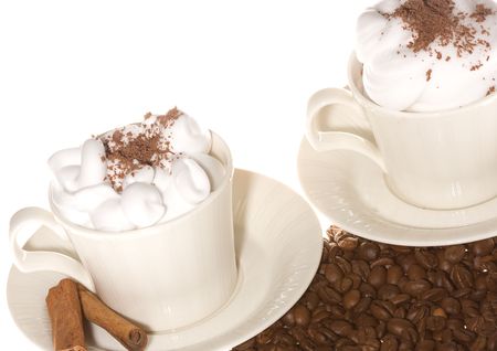 Coffee with ice-cream on white backgroundの写真素材