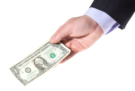 hand holding money on white background