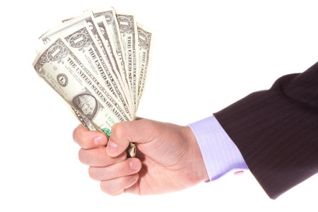 hand holding money isolated on white background