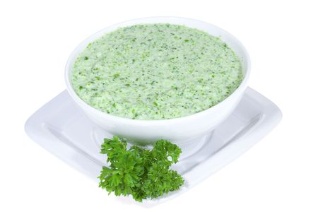 bowl of vegetable soup on white backgroundの写真素材