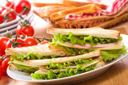 sandwiches with salad and baconの写真素材