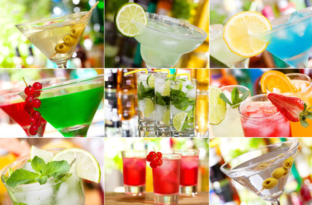 collage with different cocktails の写真素材