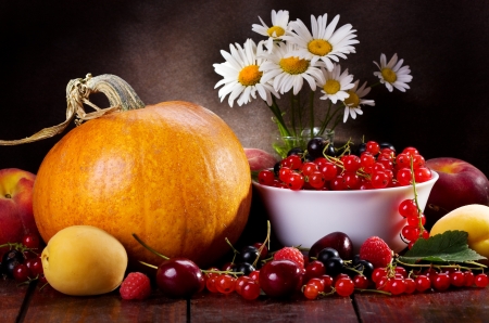 still life with various fresh fruits, berries and vegetablesの写真素材
