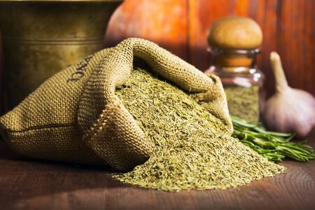 dry herbs in the sackの写真素材