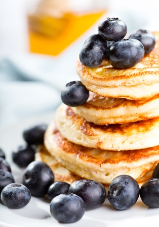 stack of pancakes with fresh blueberryの写真素材