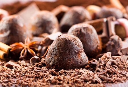 chocolate truffles with ingredientsの写真素材