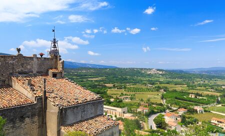 view of old roof and green valley, Franceの写真素材