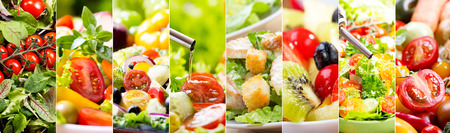collage of various plates of salad as backgroundの写真素材