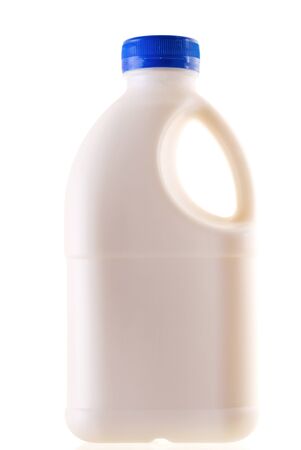 gallon of milk bottle isolated on white backgroundの写真素材
