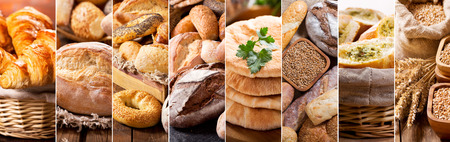 collage of various types of fresh baked breadの写真素材