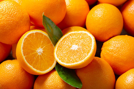 Fresh orange fruits with leaves
