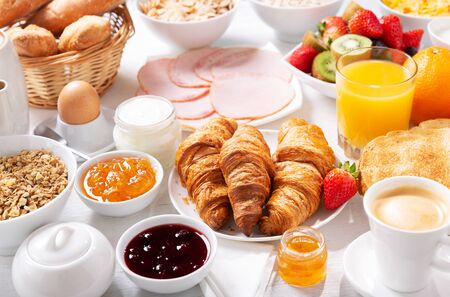 Breakfast on a wooden tableの写真素材